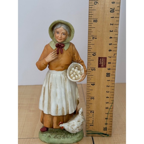 Vintage Porcelain Farm Woman Figurine with Eggs and Hen 1426 Bisque 8.5 Inch - Picture 6 of 6